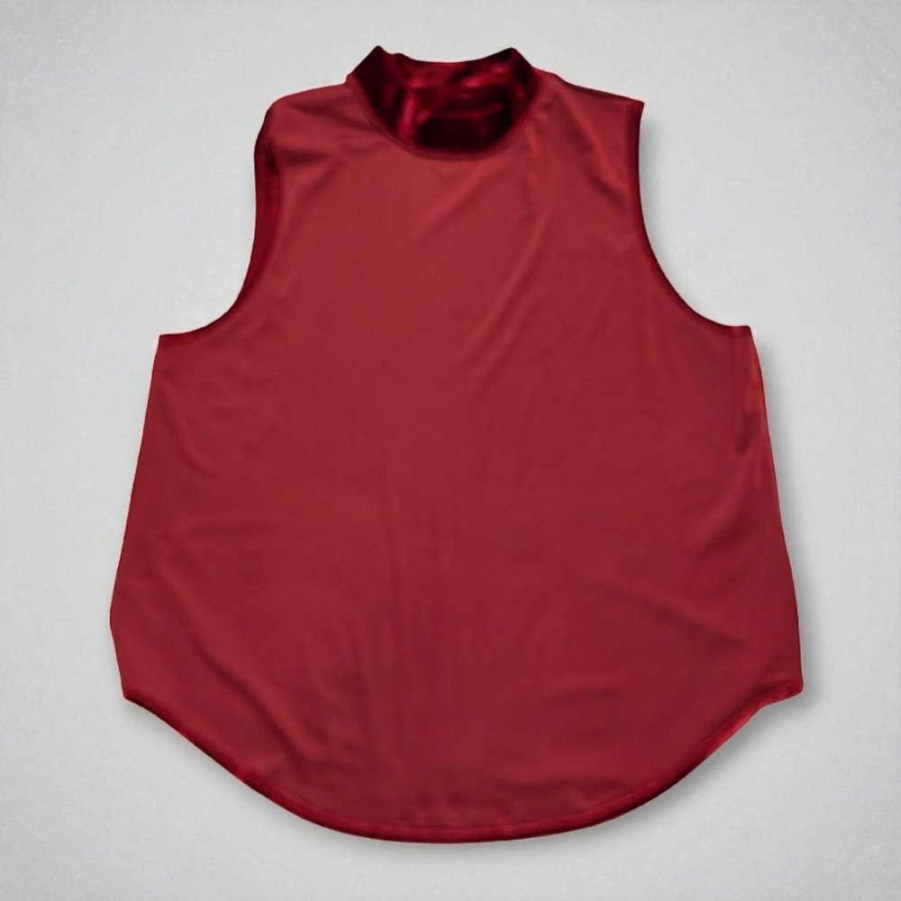 GNW Red Wine Velvet Mock Neck Top XL Sleeveless Holiday Blouse - Picture 5 of 9